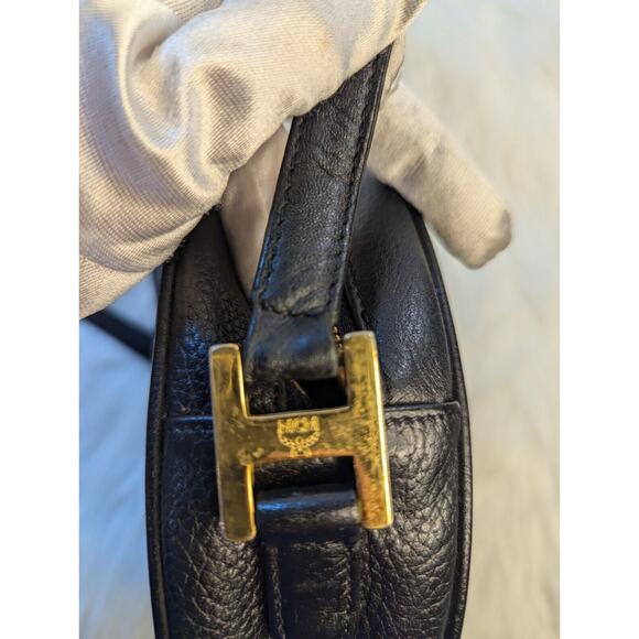 MCM Bag Black Tambourine Shoulder Crossbody Bag Authentic Vintage Purse Round - Picture 14 of 16